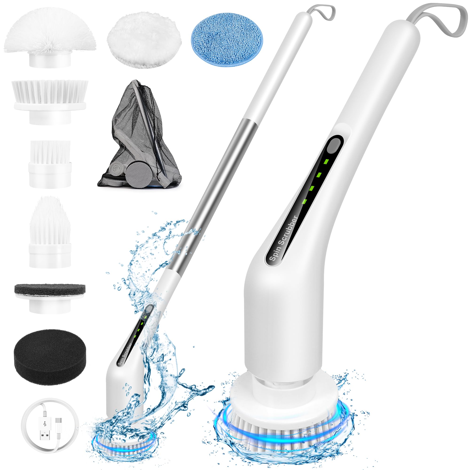 FIYAPOO Electric Cleaning Brush, Rotating Electric Cleaning Brush, with 8 Interchangeable Drill Brush Heads for Kitchen, Car, Tile Seal, Wall, Floor, Household Adjustable Handle