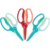 Fiskars Training Kids Scissors for Ages 3+, Turquoise &amp; Red, 3-Pack | Scissors with Safe Plastic Blades for Preschoolers &amp; Crafting, Easy Grip Handles Designed for Kids, Back to School Supplies