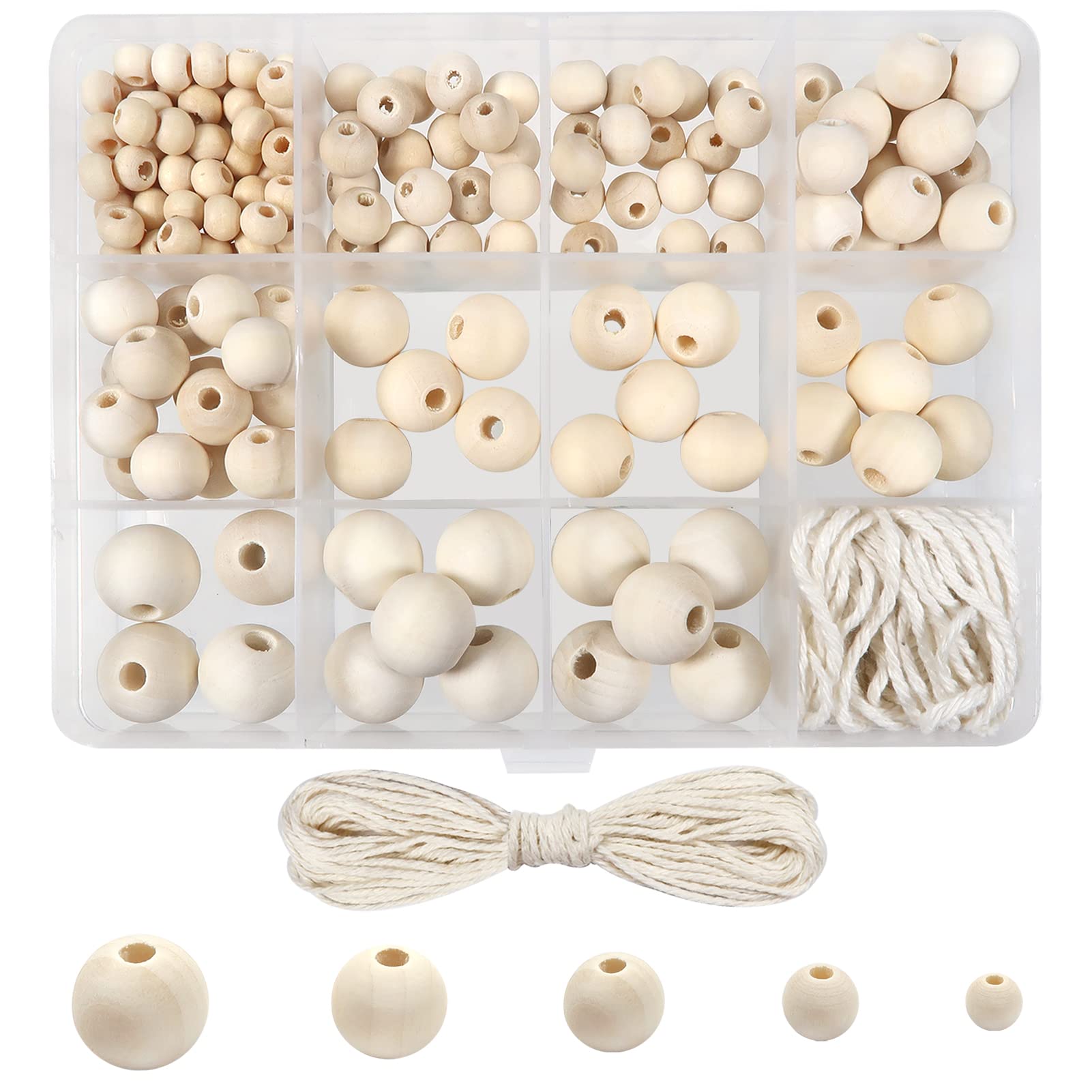 TOAOB 160pcs Wooden Beads Round Wood Beads 6mm to 14mm for for Crafts Decoration DIY Jewelry Making