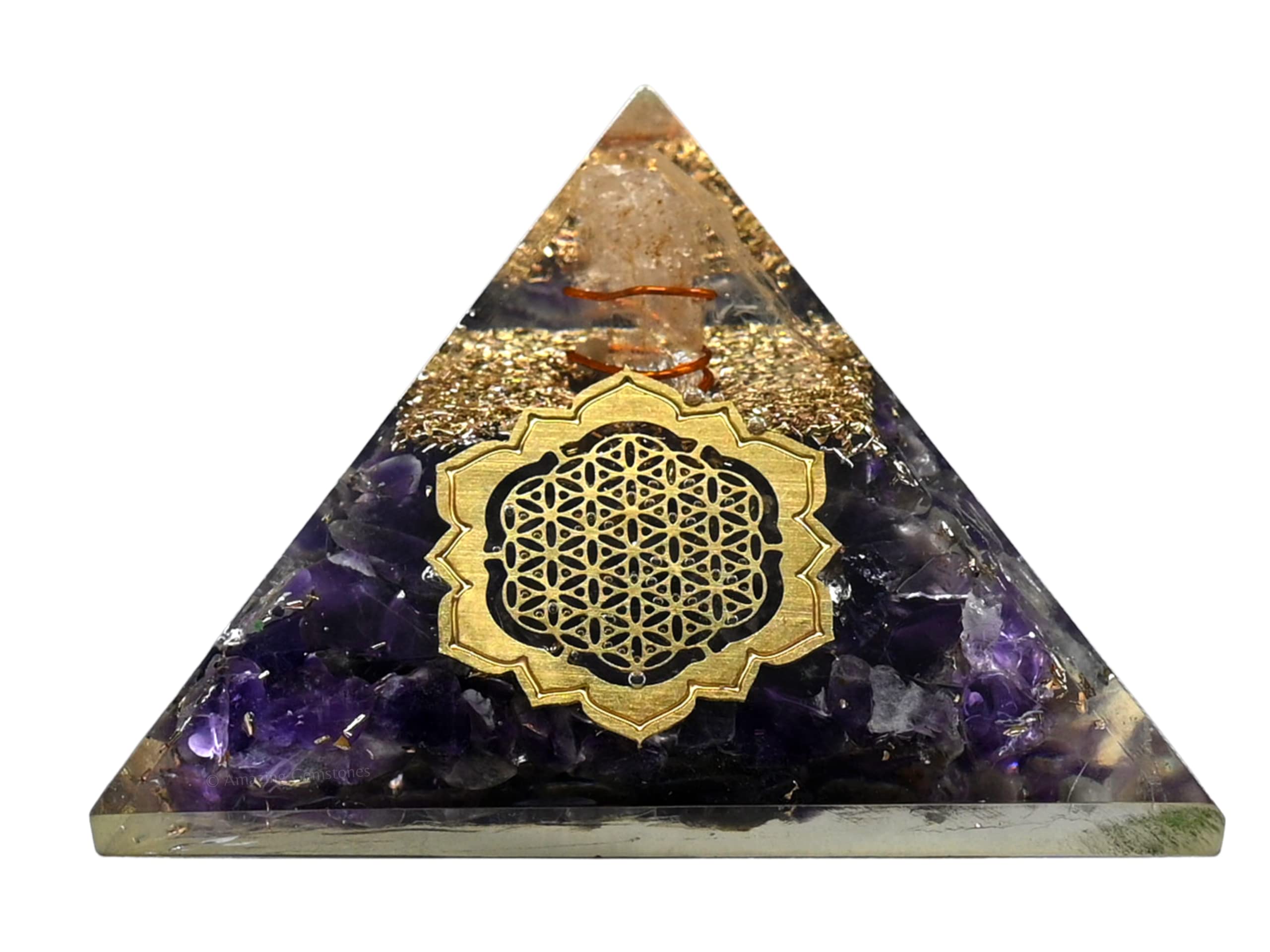 Large Orgone Pyramid | Amethyst Pyramid Crystal | Lotus Flower of Life Orgonite Pyramid | Organ Pyramids Positive Energy Healing