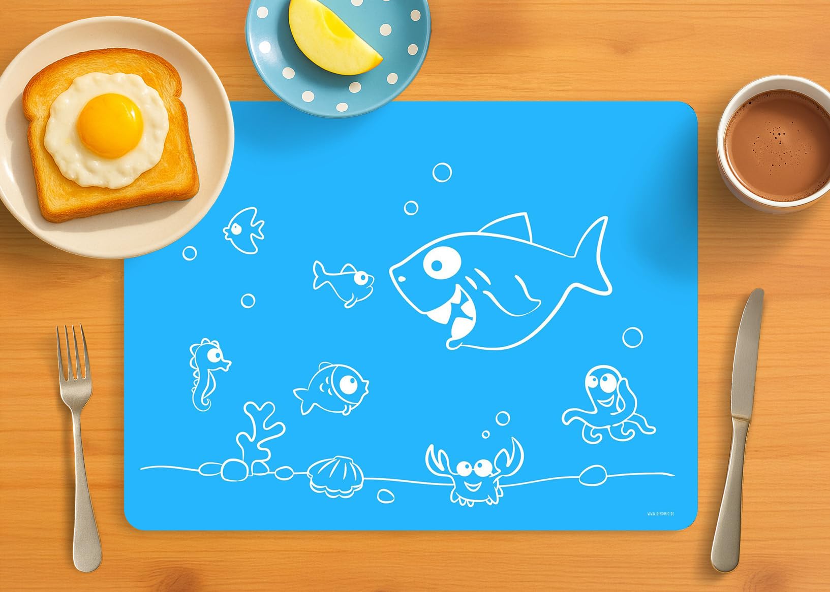 Dinomio Silicone Placemat for Children, Blue with Cheeky Fish - Non-Slip and Wipe Clean, 40 x 30 cm