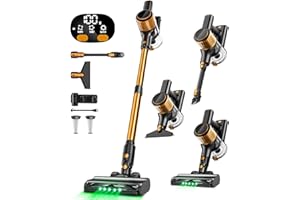 OIRFND Cordless Vacuum Cleaner, 8-in-1 Powerful Stick Vacuum with Upgraded Green LED Light, Anti-Tangle Brush, 40min Runtime, Lightweight Rechargeable Vacuum for Home (Orange)