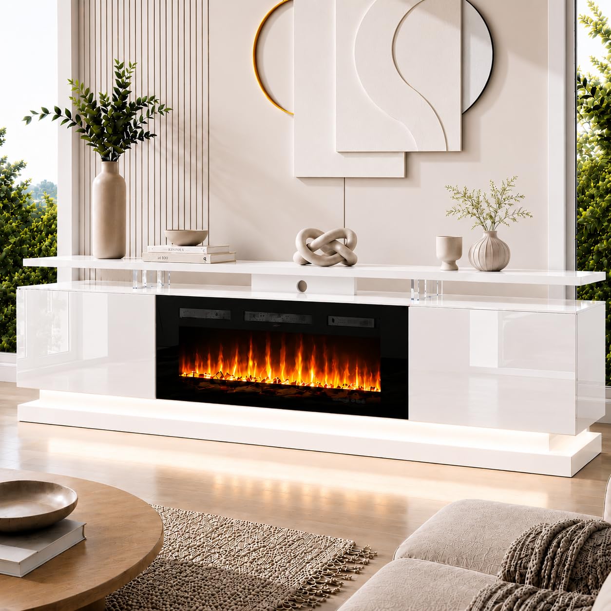 Breezestival 70" Fireplace TV Stand for TVs up to 80", White & Black