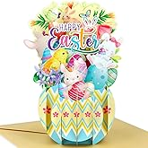 FaCraft Easter Pop Up Cards - Pop Up Easter Greeting Cards for Kids Adults with Golden Envelope, Spring Gift for Daughter Son Friend Family Grandson Granddaughter (3D Bunny & Chick Design)