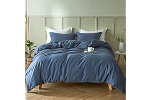 Simple&Opulence French Linen Duvet Cover Set 68" x 86"- 2 Pieces (1 Comforter Cover,1 Pillowcase)- Natural Flax Cotton Blend-Solid Color Breathable Farmhouse Bedding-Navy Blue, Twin