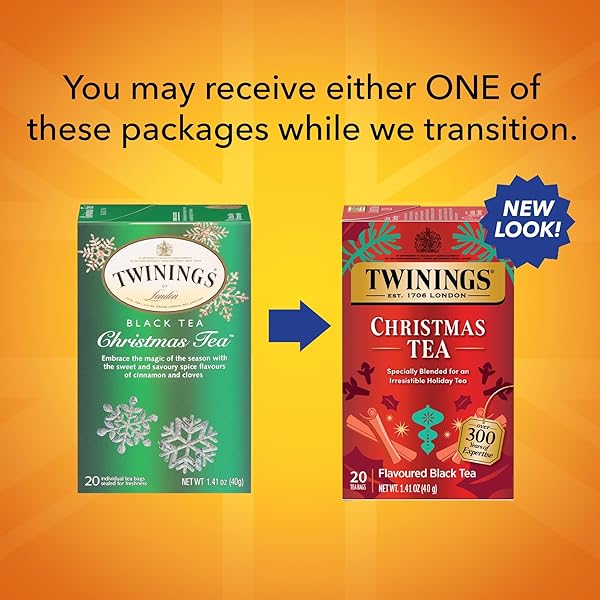 TWININGS CHRISTMAS BLACK TEA INDIVIDUALLY WRAPPED BAGS, 20 COUNT (PACK OF 1), AROMATIC CINNAMON & CLOVE, CAFFEINATED, ENJOY HOT OR ICED, 20 TEABAGS