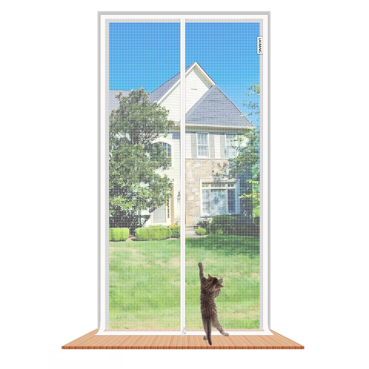 LAIJIANG Reinforced Cat Screen Door, 90x210cm Cats Resistant Mesh Door With Zipper Closure, Scratch Proof Net To Keep Pets Indoor & Bugs Out For Living Room Bedroom Patio