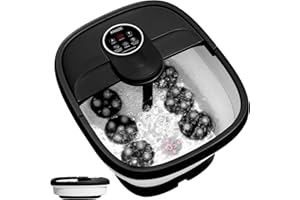 KNQZE Electric Motorized Foot Spa with Heat, Bubble Massage, Remote Control, 24 Shiatsu Massage Balls for Stress Relief and Pedicure (Black)