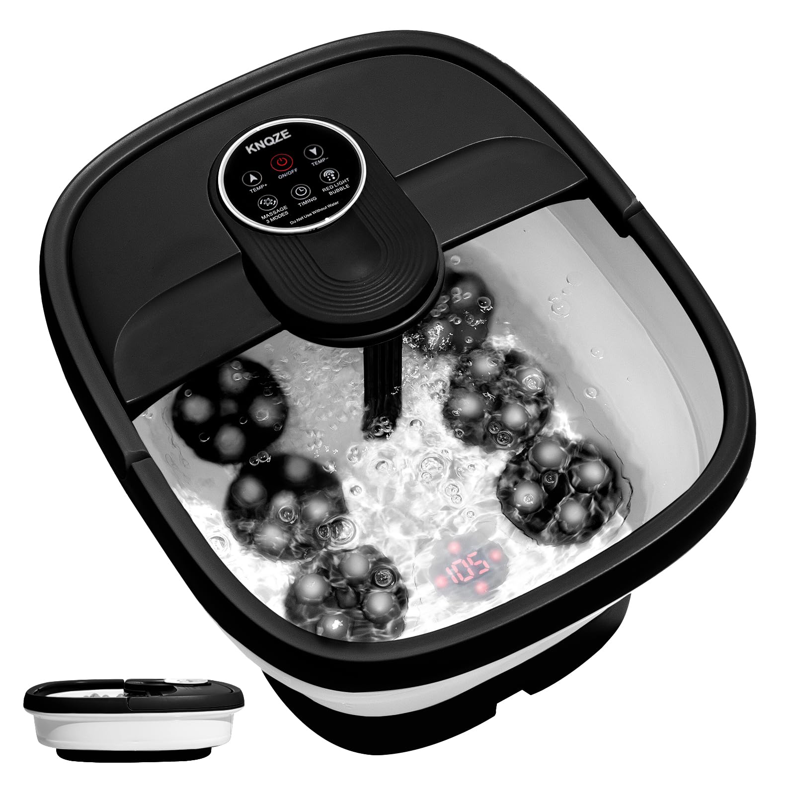 Photo 1 of KNQZE Collapsible Foot Spa Electric Foot Bath with Heat, Bubble, Remote, 24 Motorized Shiatsu Massage Balls. Pedicure Soaking tub for Feet Stress Relax (Black)