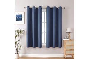 ChrisDowa Small Window Curtains 40 inches Long for Bedroom - Grommet Short Thermal Insulated Room Darkening Curtains for Kitchen (2 Panels, Stone Blue, 29 x 40 Inch)