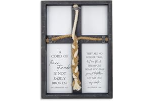 LUZHIQIANG A Cord of Three Strands Wedding Sign 15"X10" Three Strands Braid Wall Decor Anniversary Religious Gifts for Couple Cross to Braid or Tie God's Knot, Symbolic of Unity (Black)