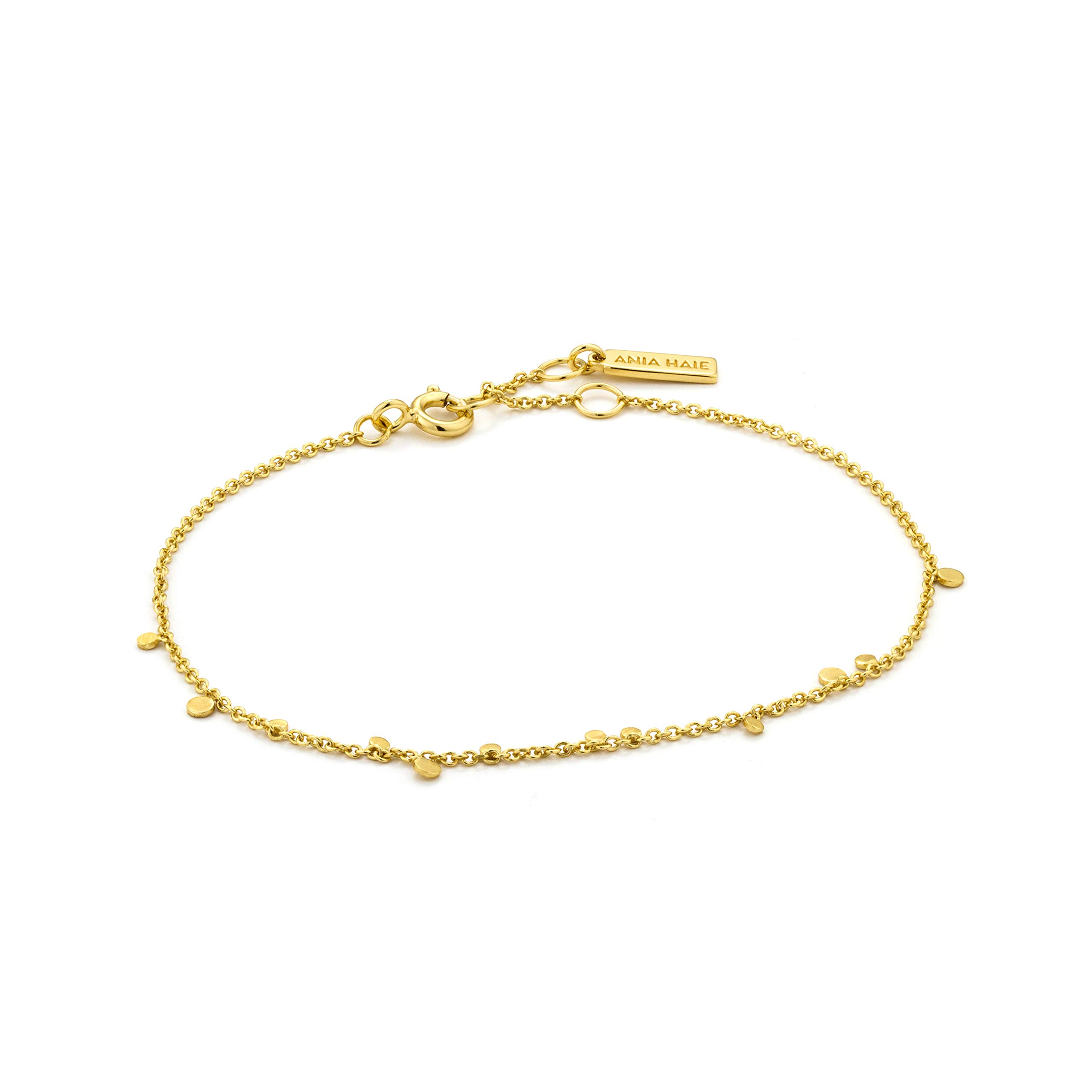 ANIA HAIE 925 Sterling Silver Studded Beaded Minimalist Chain Bangle Bracelet for Women, 14ct Gold Plated