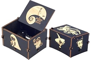 Ddjbdb Nightmare Christmas Music Box Engraved Wooden Musical Box Gifts for Her Him Boys Girls Halloween Birthday Christmas Valentine's Day,Melody -This is Halloween (Big Wind Up)