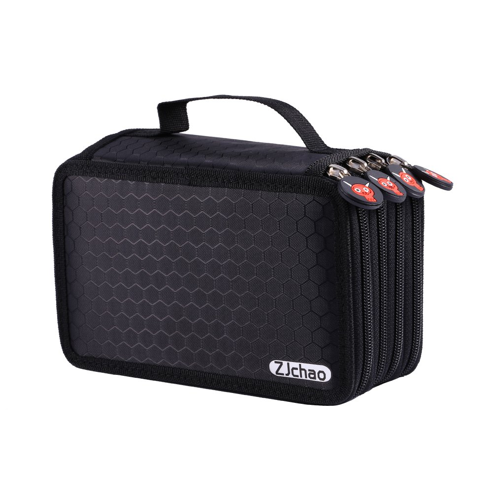 ZJchao 72 Piece Colors Pencil Case Pen Bag Pouch Stationary Case with Large Capacity Oxford Multi-layer Pencil Organizer (Black)