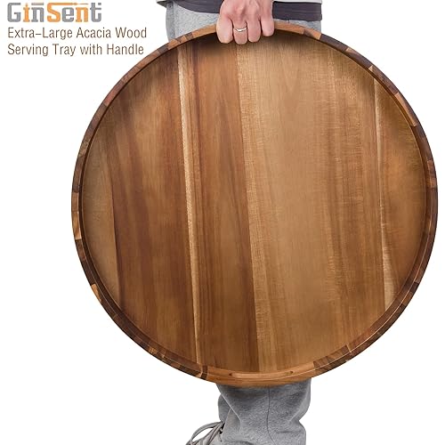 GinSent Extra Large Ottoman Tray, Round Ottoman Tray with Handles