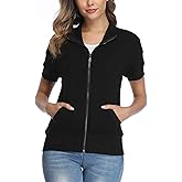 andy & natalie Women's Stand Collar Zip up Long Sleeve Jacket with Pockets Running Sweatshirts Jackets