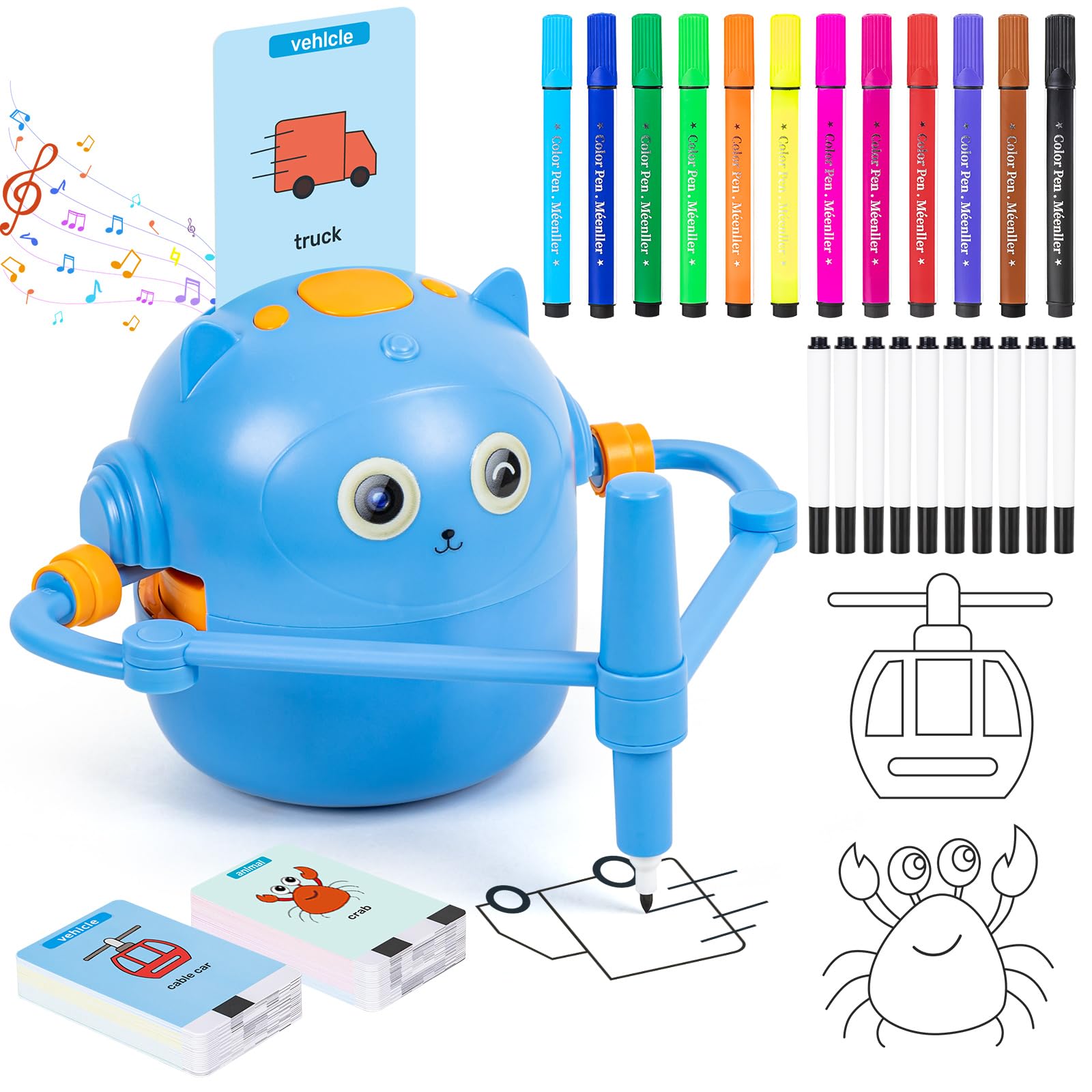 Photo 1 of Drawing Robot for Kids, Interactive Educational Drawing Robot, Magic Painting Robot Toy with 100 Word Cards & 16 Color Pens for Girls and Boys Age 3+ (Blue)