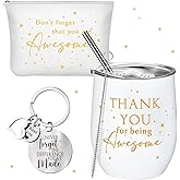 Sieral Thank You Gift for Women 12 oz Stainless Steel Tumbler Thank You Keychain and Canvas Makeup Bag Employee Appreciation Day Gifts for Coworker Staff Secretary Teacher(Star)