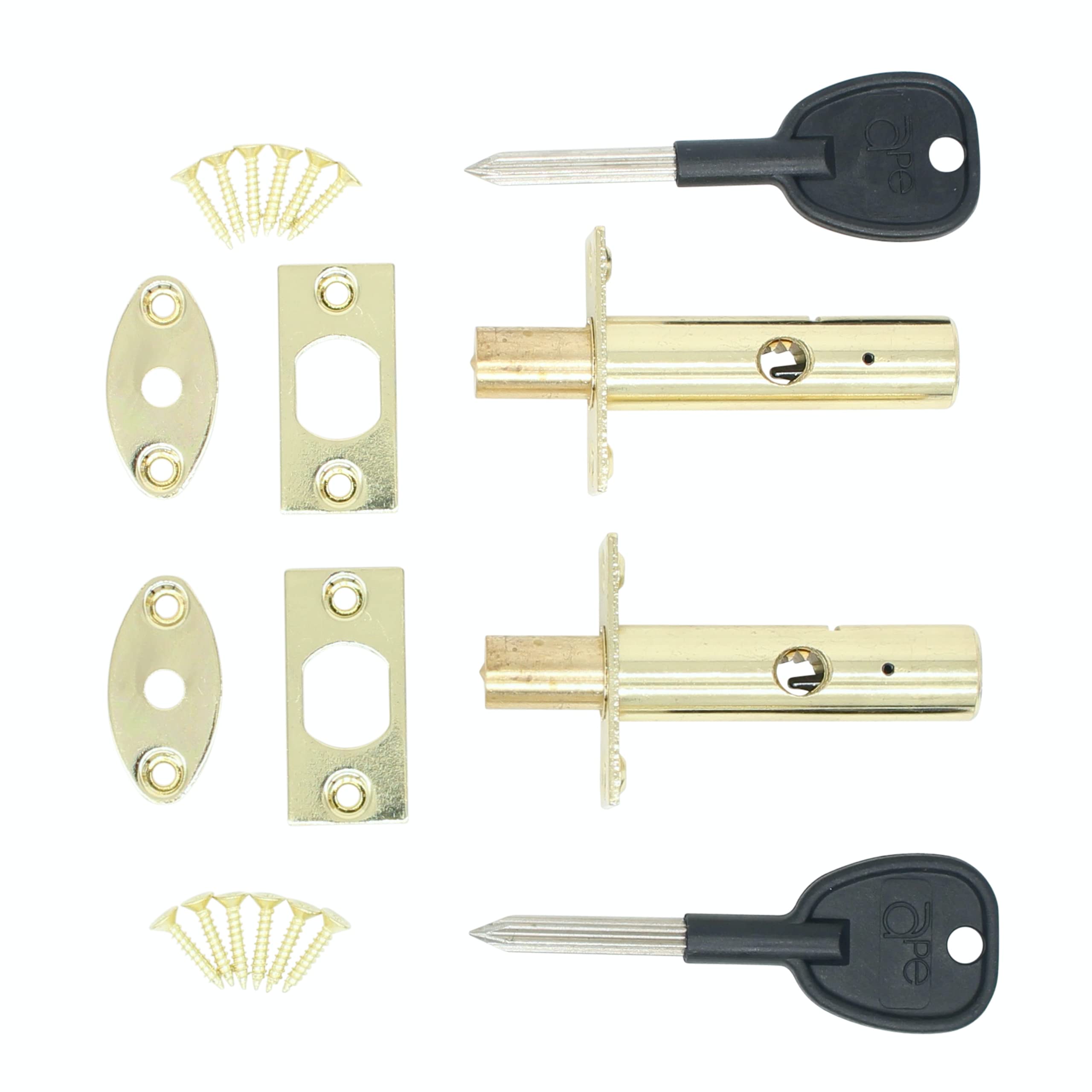 Door Mortice Rack Bolt | Polished Brass | Pack of 2 Bolts + 2 Star Keys