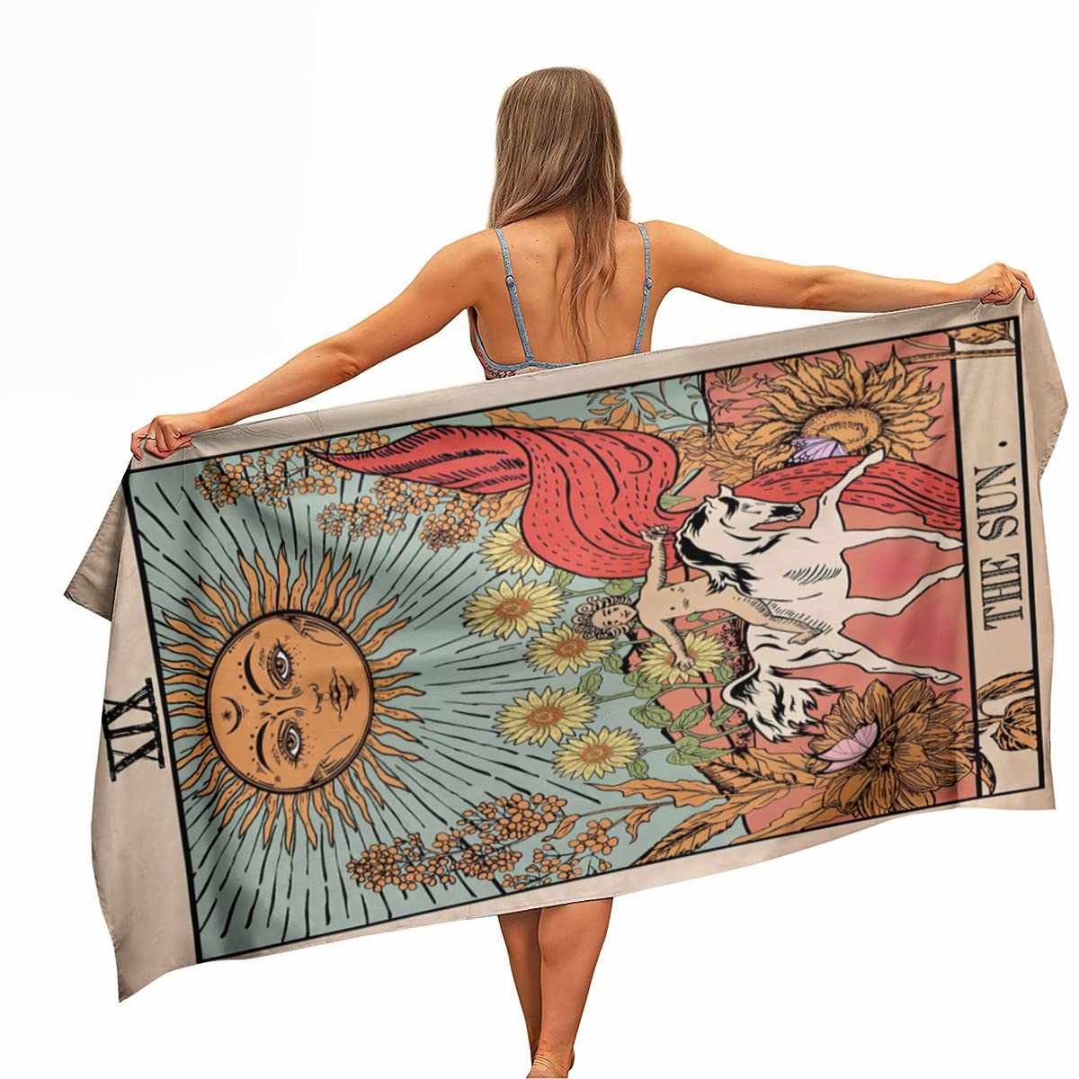 Ulticool - Sun Natural Flowers Tarot Horoscope - Towel Microfibre - Quick Drying Bath Towel - 160x80 cm - for Travel Fitness Gym Sports - Man Women - Lightweight Microfibre Beach Towel