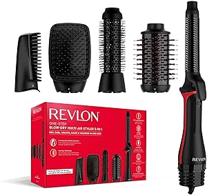 REVLON 5-in-1 One-StepTM-Haartrockner und Multi-Styler (abnehmbare Köpfe, Lockenaufsatz, Trockner, Volumiser, Styler, Formgeber). RVDR5370