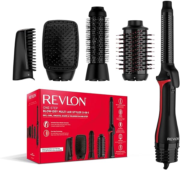REVLON 5-in-1 One-StepTM-Haartrockner und Multi-Styler (abnehmbare Köpfe, Lockenaufsatz, Trockner, Volumiser, Styler, Formgeber). RVDR5370