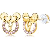 Staligue Initial Stud Earrings for Girls 925 Sterling Silver Pink Cubic Zirconia Alphabet Letter Earrings 14K Gold Plated Hypoallergenic Alphabet Initial Earrings