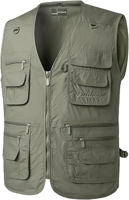 Herren Anglerweste Outdoor Weste mit Vielen Taschen Schnelltrocknend Sommerweste Funktionsweste Jagdweste Safari Fotografie Hundesport Weste, Grün, L