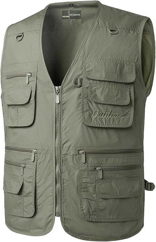 Herren Anglerweste Outdoor Weste mit Vielen Taschen Schnelltrocknend Sommerweste Funktionsweste Jagdweste Safari Fotografie Hundesport Weste, Grün, L — Foto 1 von 7