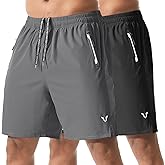 Vkluck Athletic Running Shorts for Men 2 Pack 7"/9" Quick Dry Workout Gym Shorts with Zipper Pockets
