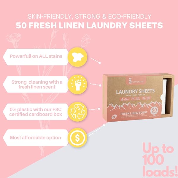 GREENSEEDZ ECO FRIENDLY LAUNDRY DETERGENT SHEETS, UP TO 100 LOADS, POWERFUL STAIN AND ODOR REMOVAL, FRESH SCENT, SKIN FRIENDLY, EASY FOR TRAVEL, HAND WASHING SAFE, BIODEGRADABLE LAUNDRY SHEETS, HE