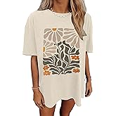 Oversized Tshirts for Women Wildflower Graphic Tees Hiking Crewneck Short Sleeve Clothes Casual Loose Hawaii Tops
