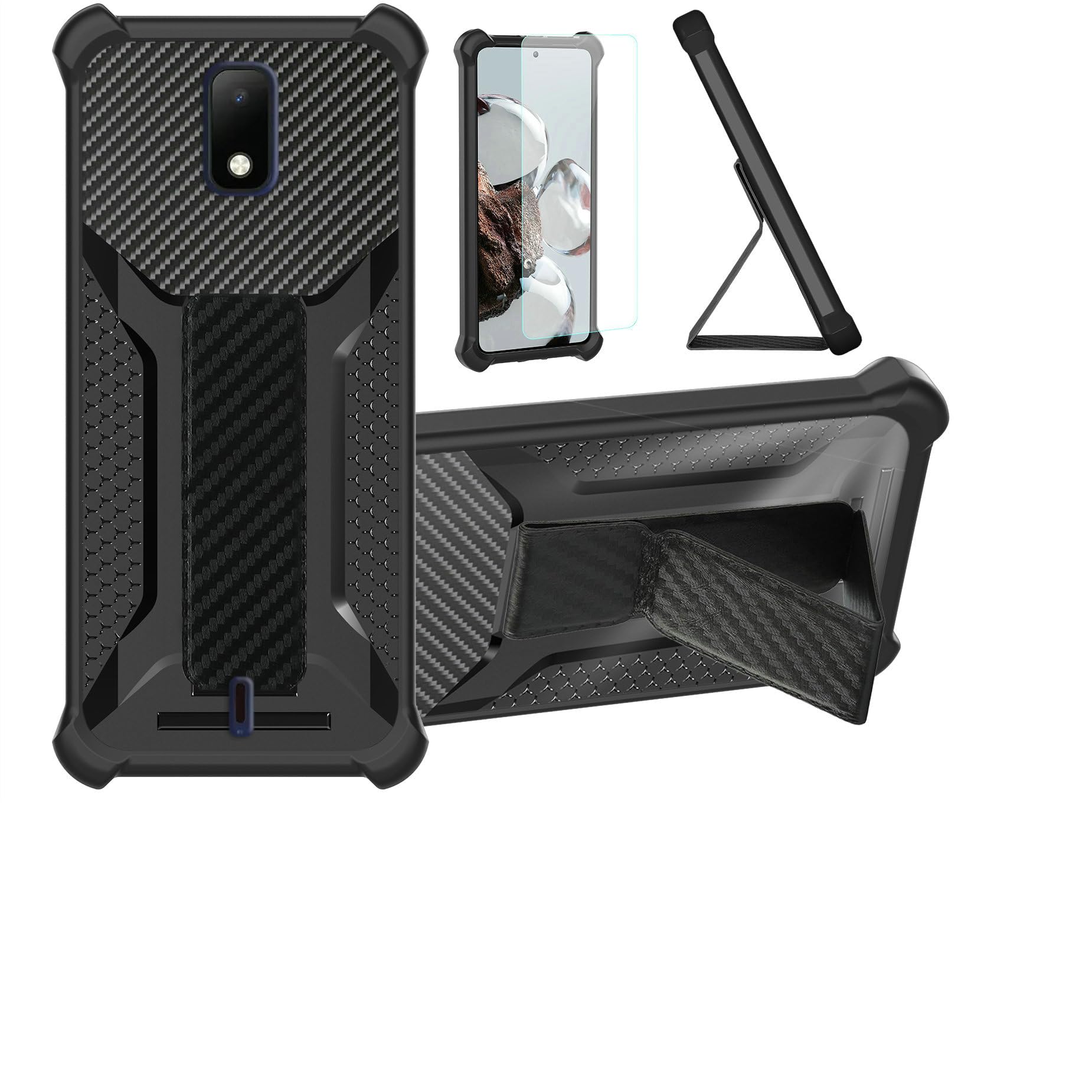 bojioderf Case Compatible for Cricket Debut Phone Case Cover [with Tempered Glass Screen Protector] Hybrid Case [Folding Support Magnetic] [Frosted Anti-Fingerprint] Black