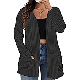 ROSRISS Plus Size Cardigan Sweaters for Women Fall Open Front Tops Soft Ribbed Knit Ruched Pockets Outerwears 1XL-5XL