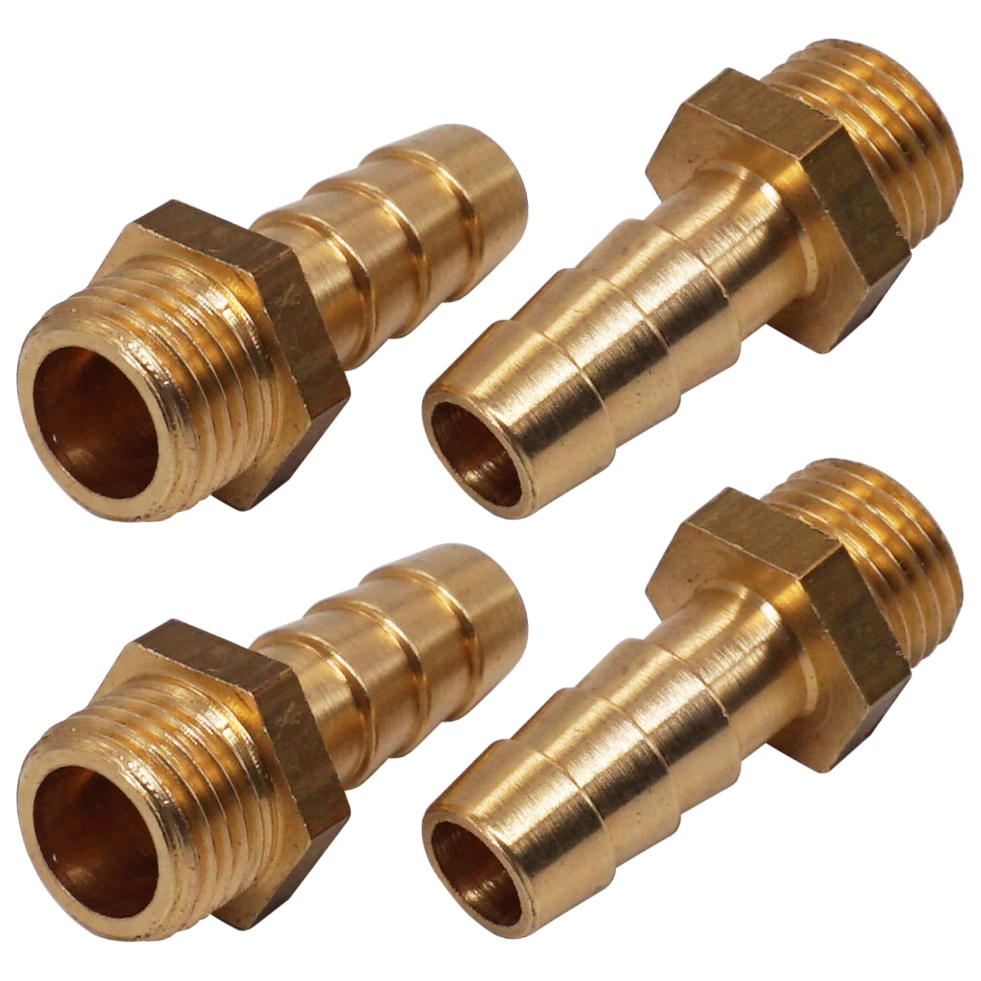 SKIR'CO 4 pcs Male Thread Barb Brass Fitting 1/4" x 10 mm, Hose Barbed Adapter, Hose Tail Connector, BSP Thread