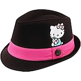 SANRIO Hello Kitty Cotton Fedora with Satin Character Patch, Black, Little Girls, Age 4-14 (Black Fedora)