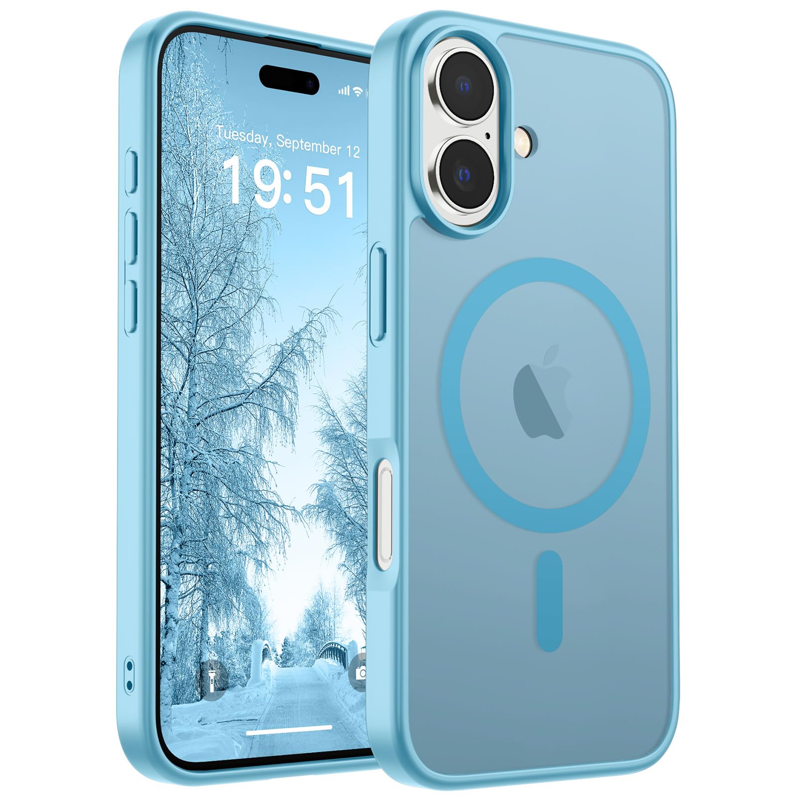Supfine Magnetic para la caja del iPhone 17 (compatible con magsafe) (protección de caída de grado militar) translúcido a prueba de choque mate con portada de teléfono anti-conuguros 2025, azul claro