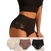 SHENHE Women's 3 Packs Contrast Lace High Waist Briefs Underwear Panties Set