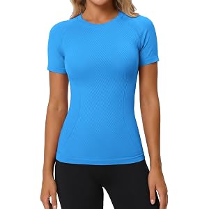 beautyin Womens Workout Tops Seamless Short Sleeve Athletic Shirts | Moisture Wicking, Quick Dry, Breathable, Lightweight, Sl
