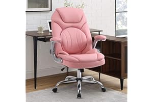 Comermax Ergonomic Executive Office Chairs with Adjustable Lumbar Support, 90-120° Rocking Managerial Chair Swivel Desk Chairs with Padded Flip-up Armrests (Pink), Medium(300lbs)