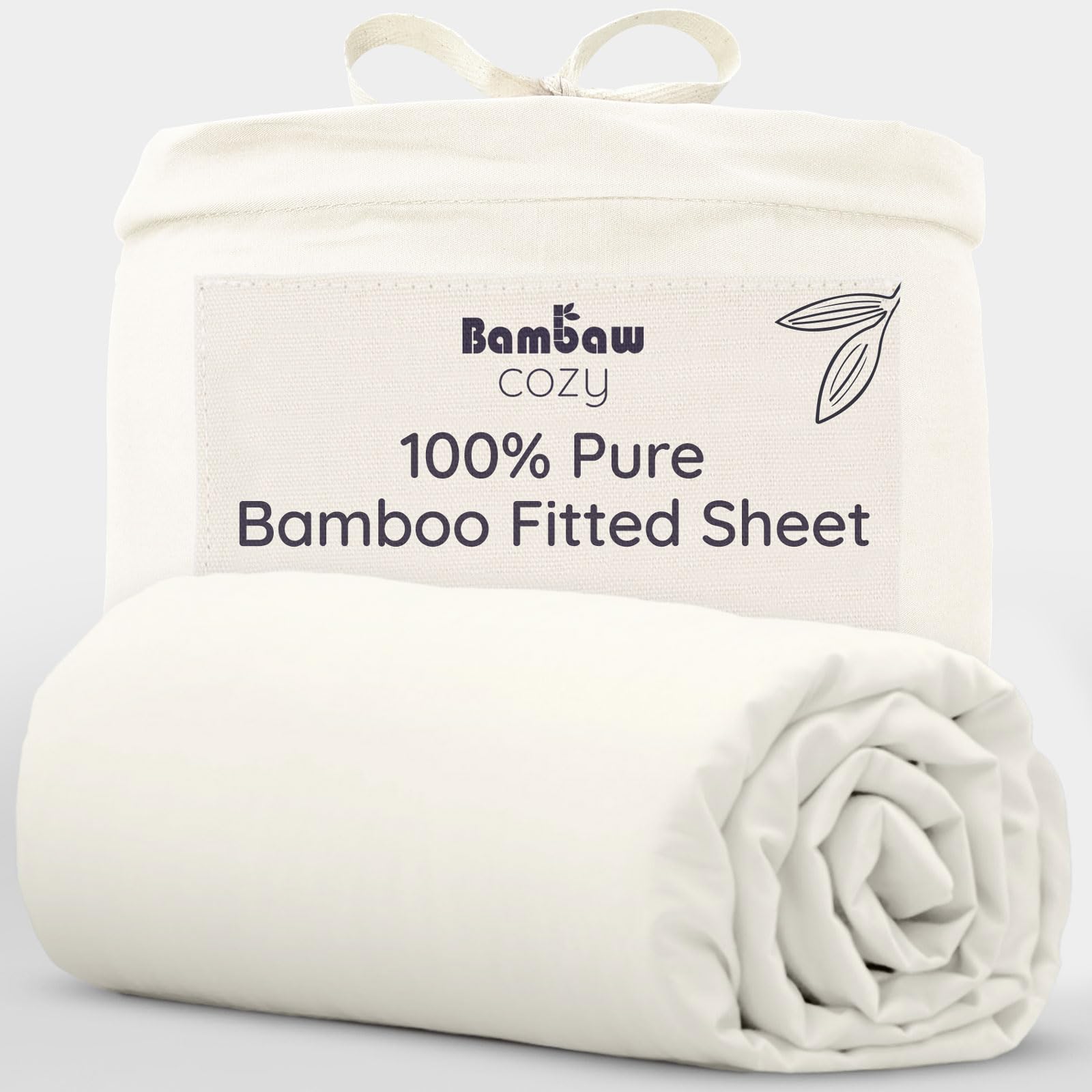 Bambaw 140x200 Fitted Sheet Bamboo, Deep Pocket 35 cm, Hotel Quality Double Bedding Sheet, Luxury Bamboo Bed Sheets, Anti Mites & Anti Sweat Summer Sheet, Fitted Sheets Double Bed 140x200 cm (Ivory)