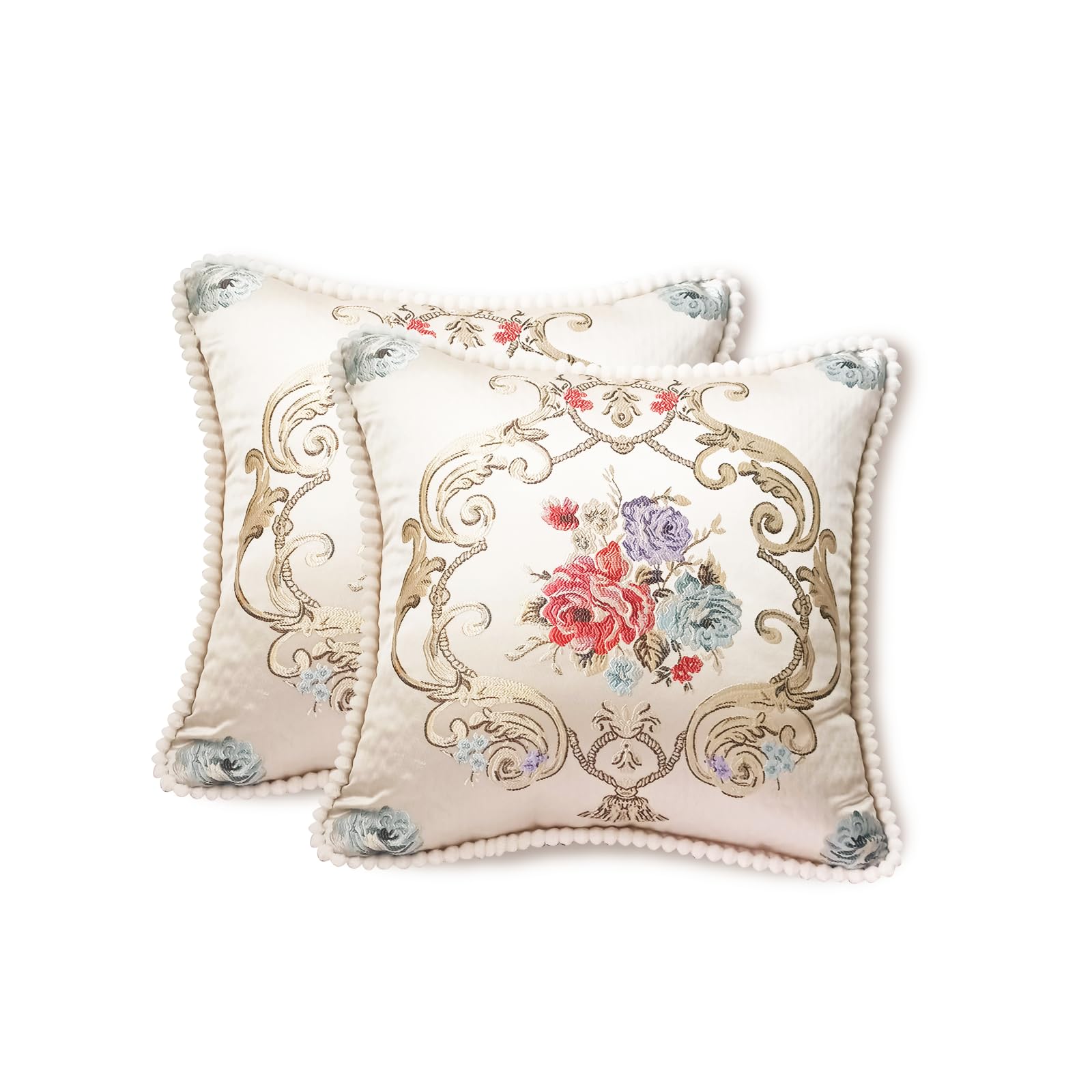 Photo 1 of SZHELEJIAM Pillow Cover Set of 2, Jacquard Vintage Embroidered Pillow Case, for Sofa Cushion Cover for Sofa, Bed, Living Room, Throw Pillow Covers 18x18 Beige