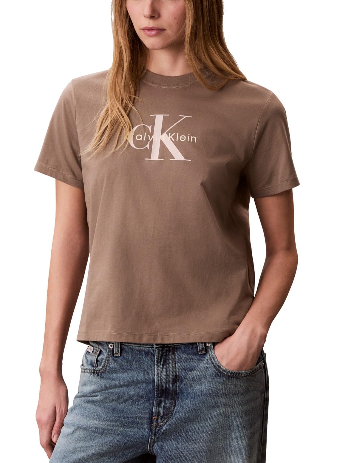 Calvin Klein Women’s Monogram Logo Crewneck T-Shirt Walnut
