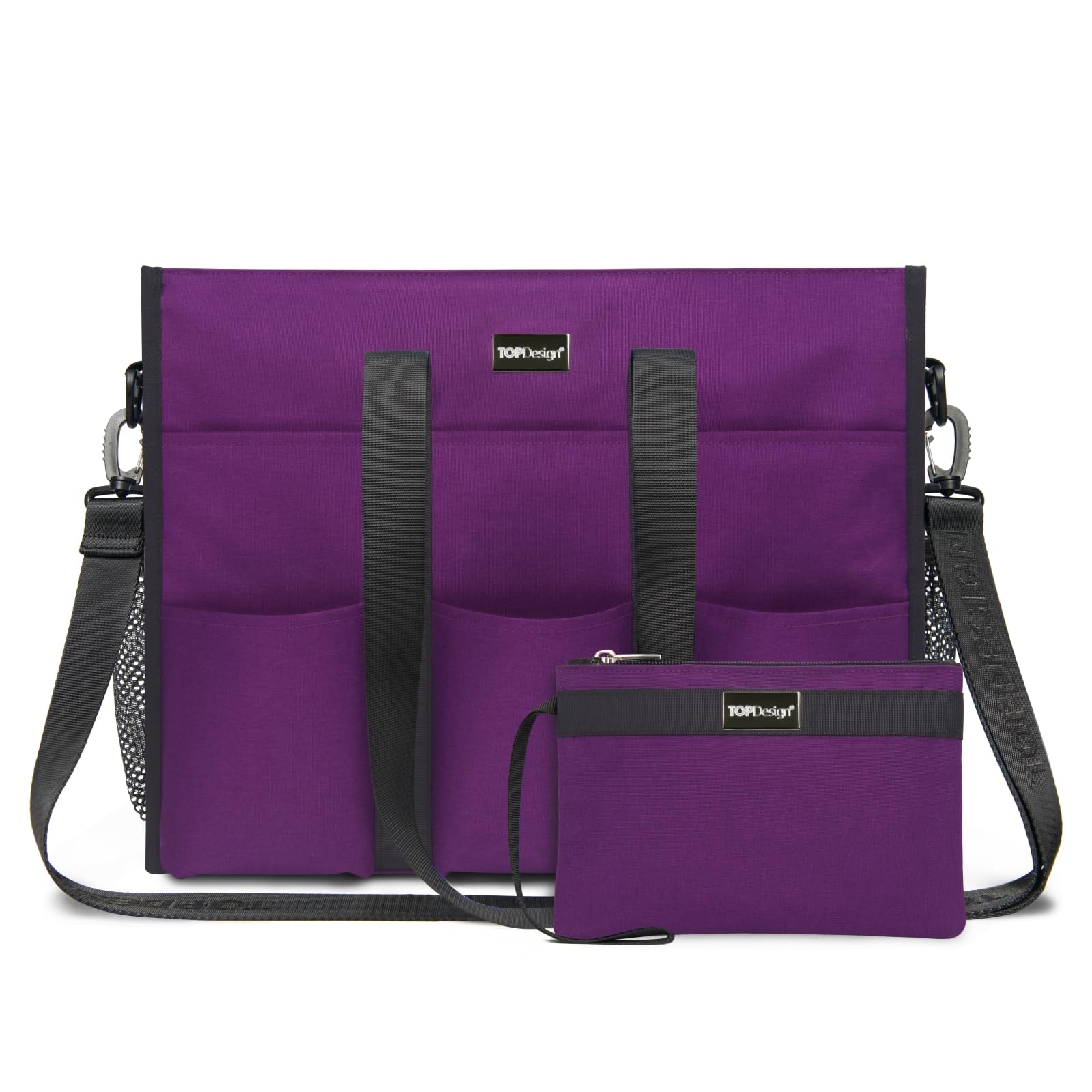 Photo 1 of TOPDesign Utility Water Resistant Tote Bag with 22 Exterior & Interior Pockets, Top Zipper Closure & Thick Bottom Support, Perfect Gifts for Working Women, Teachers, Nurses, Accountants (M Purple)