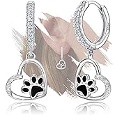 Heart Print Earrings for Women- Sterling Silver Cute Pet Puppy Cat Dog Paw Print Hoop Earrings Hypoallergenic Cubic Zirconia Adorable Dainty Loop Earring Jewelry Gifts for Teens Daughter Granddaughter
