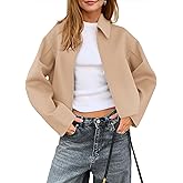 Yousify Womens Cropped Pea Coats Zip Up Short Casual Bomber Wool Blend Jackets Barn Fall Outerwear with Pockets