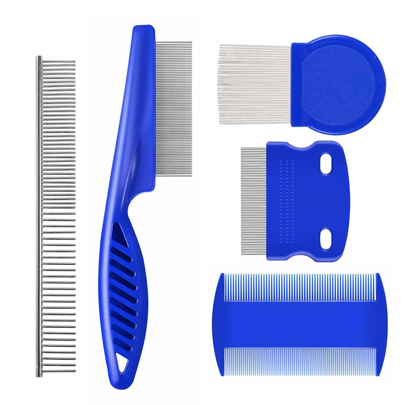 5 Pack Flea Lice Comb for Dogs Cats, Stainless Steel Dog Hair Comb Grooming Tool for Removing Tear Stains, Fleas, Dandruff, Lice, Dematting Tool for Pets