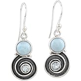 NOVICA Artisan Handmade Blue Topaz Larimar Dangle Earrings Sterling Silver India Gemstone Birthstone [1.5 in L x 0.5 in W x 0.2 in D] ' Sky Spiral'