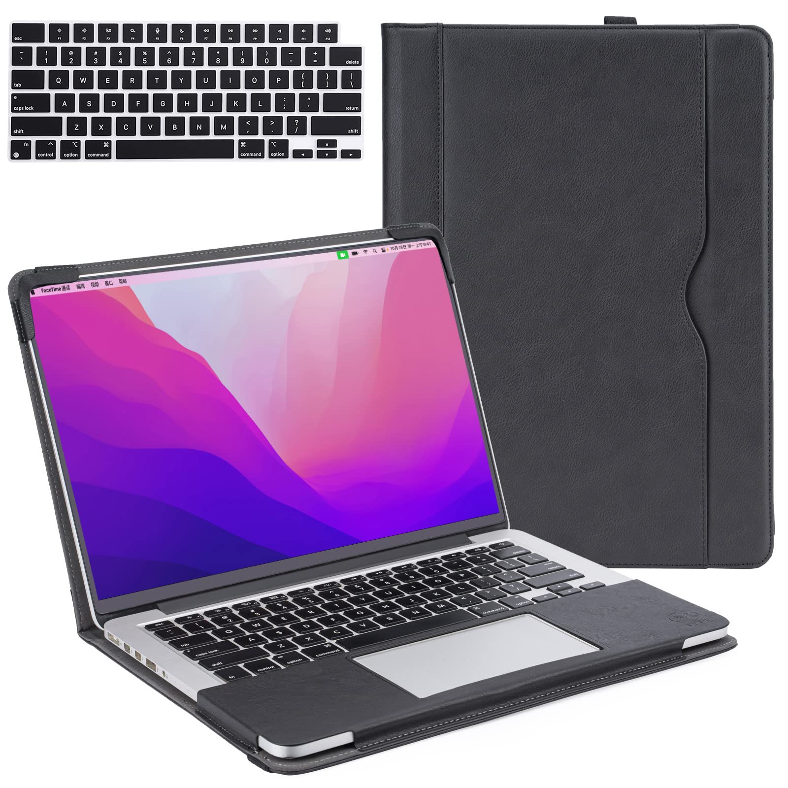 TYTX Case Compatible with MacBook Pro 14 inch M4 M3 M2 M1 A3112 A3185 A3401 A2918 A2992 A2779 A2442 Released in 2021-2024, Protective Leather Laptop Case Folio Book Cover with Keyboard Cover, Black