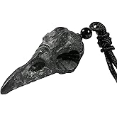 TUMBEELLUWA Raven Skull Pendant Necklace for Unisex Hand Carved Stone Crow Head Pendant with Adjustable Black Cord